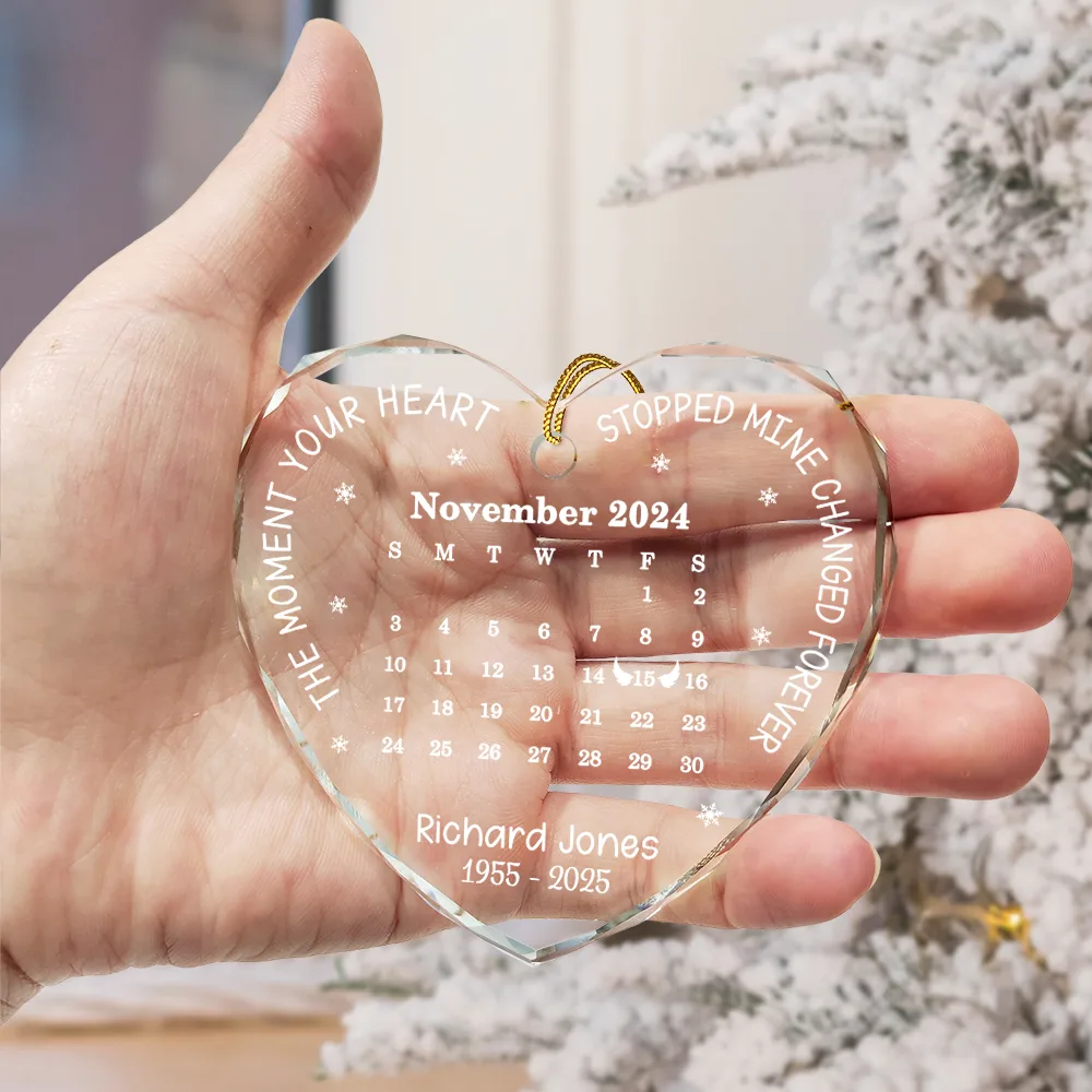 Calendar The Moment Your Heart Stopped Memorial - Personalized Heart Shaped Glass Ornament - Image 3