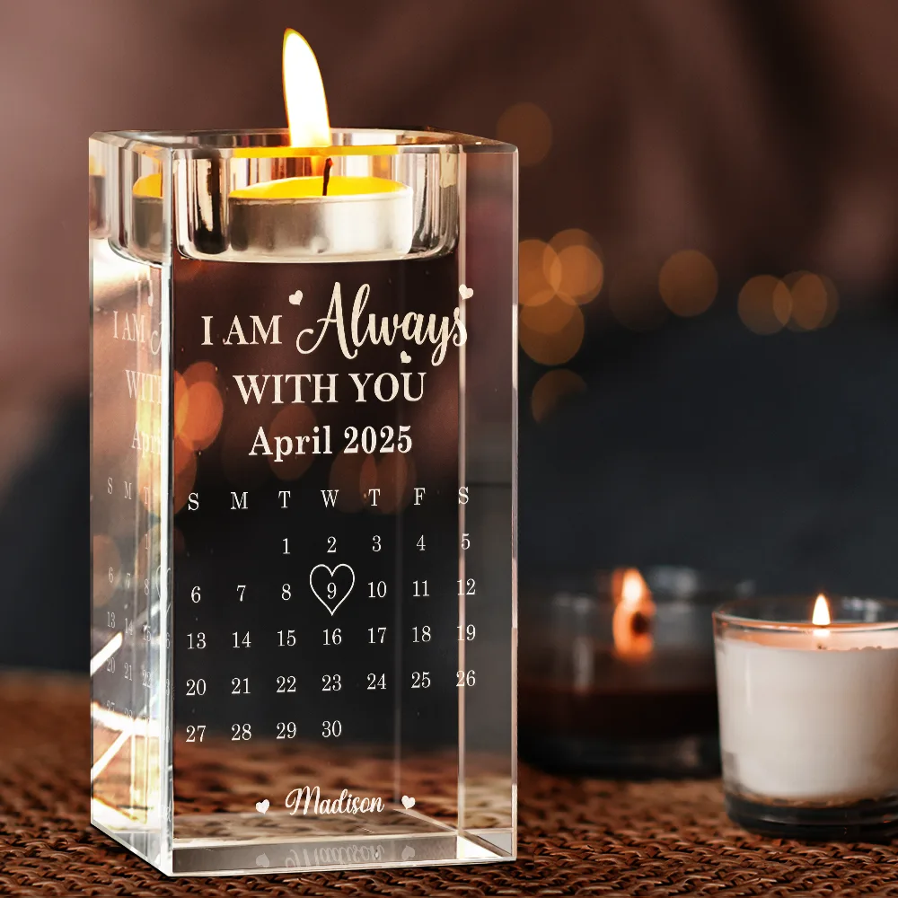 Calendar The Moment Your Heart Stopped Mine Changed Forever - Personalized Crystal Candle Holder - Image 3