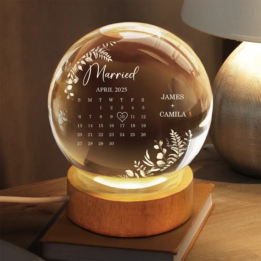 Calendar Wedding Keepsake - Personalized Crystal Globe Lamp - Image 2
