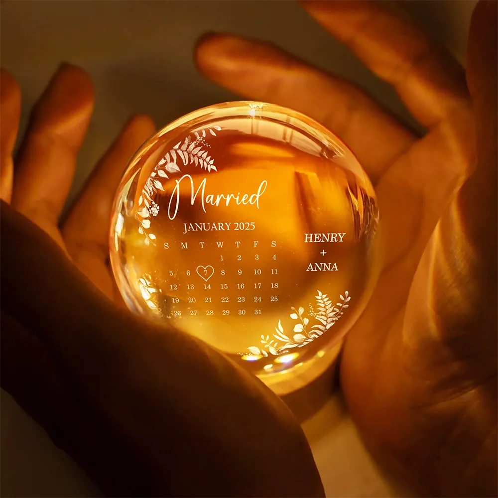 Calendar Wedding Keepsake - Personalized Crystal Globe Lamp - Image 4