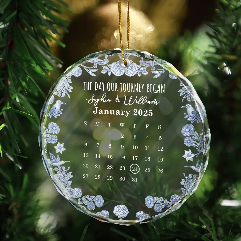 Calendar Where Our Story Began - Personalized Circle Glass Ornament - Image 3