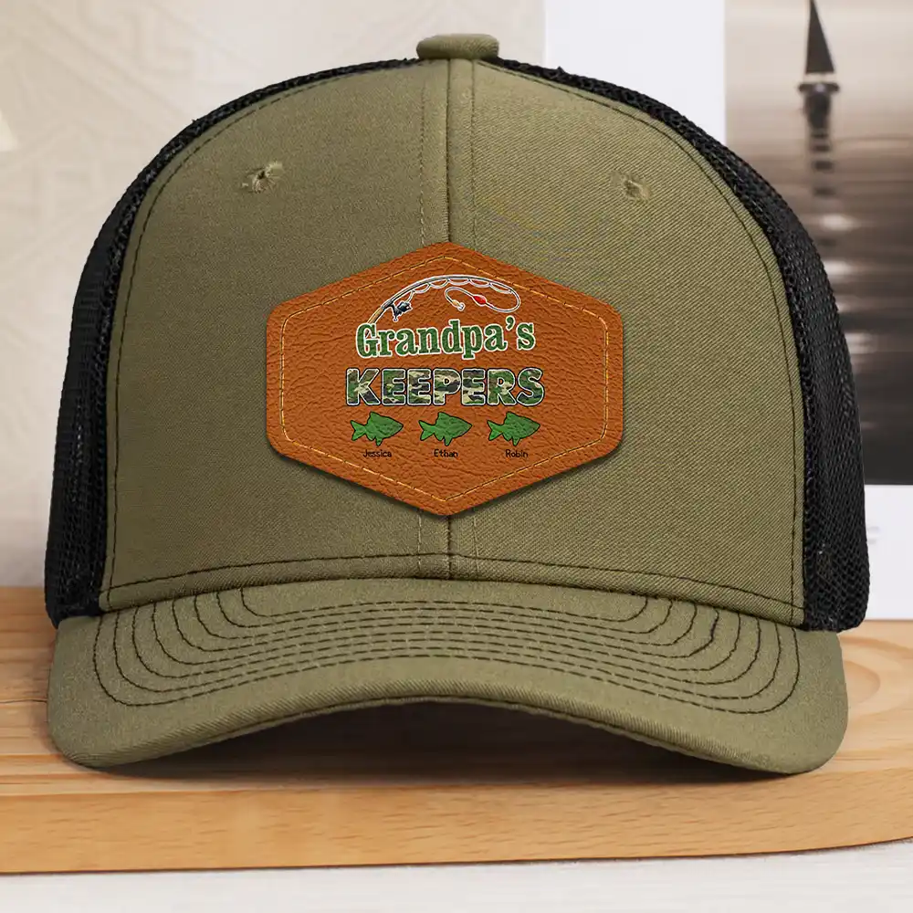 Camouflage Grandpa Dad's Keepers - Personalized Leather Patch Hat - Image 2