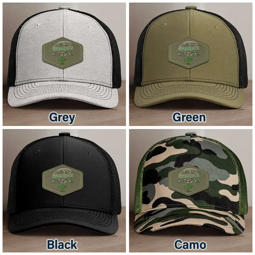 Camouflage Grandpa Dad's Keepers - Personalized Leather Patch Hat - Image 6