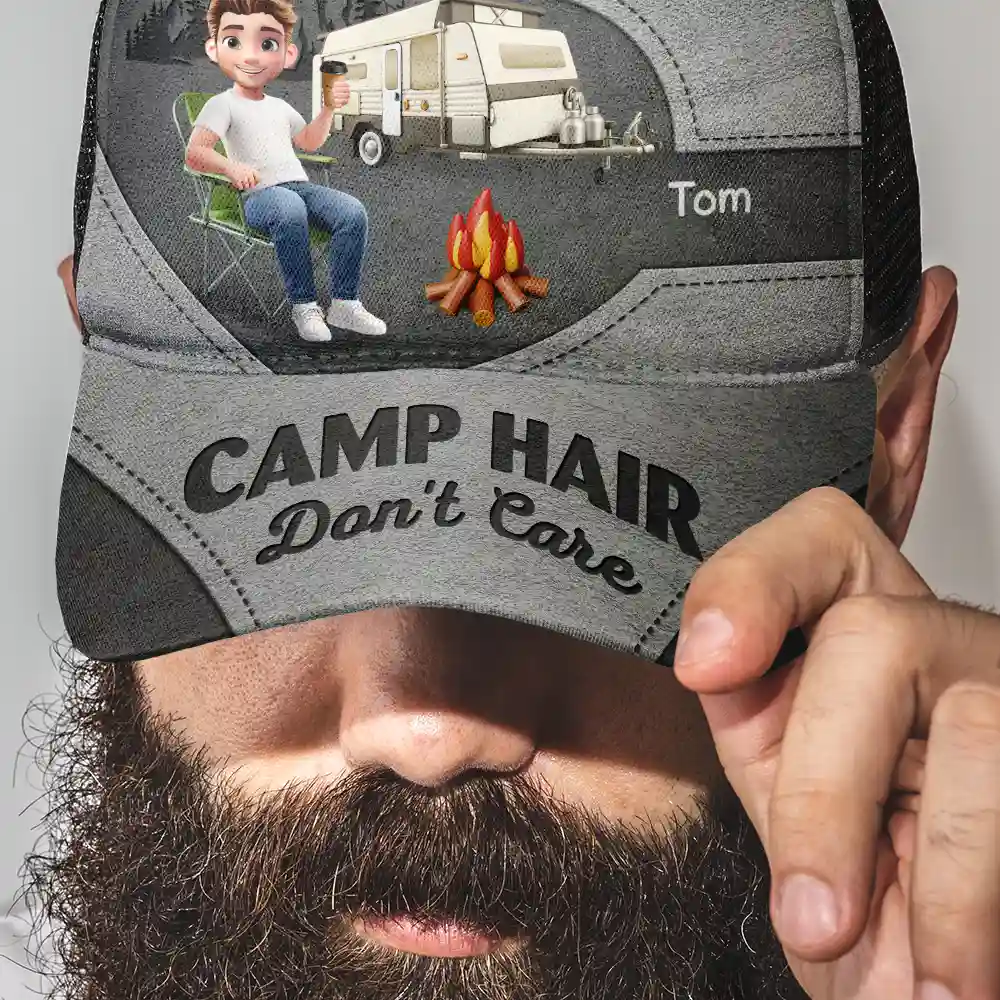 Camp Hair Don't Care Camping - Personalized Mesh-back Casual Cap - Image 3
