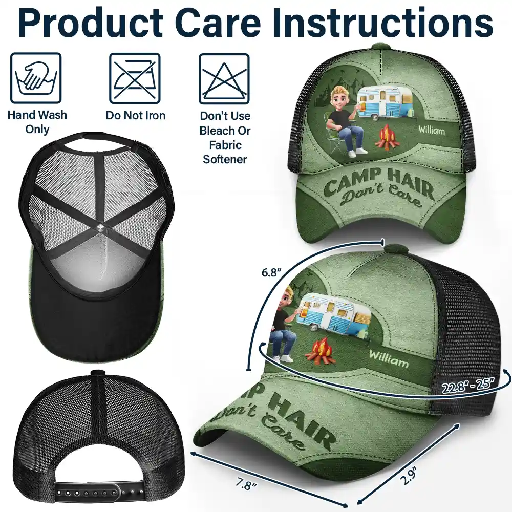 Camp Hair Don't Care Camping - Personalized Mesh-back Casual Cap - Image 4