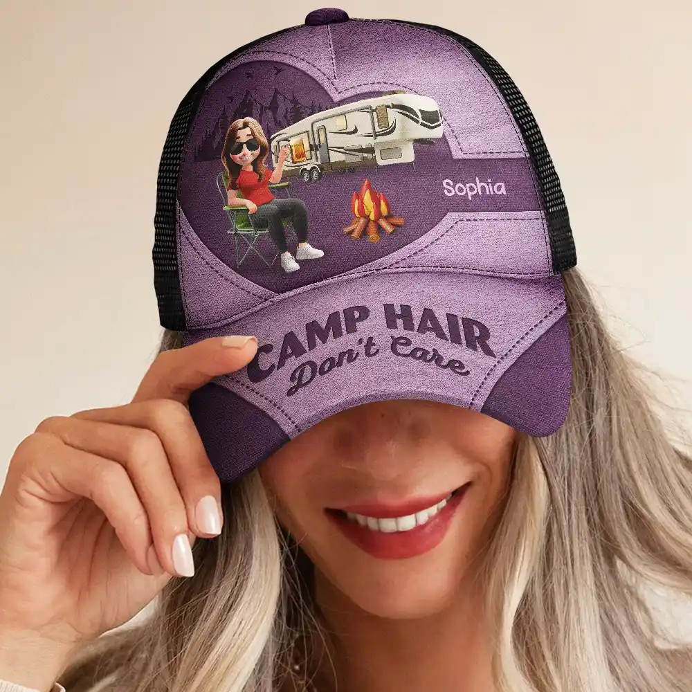 Camp Hair Don't Care Camping - Personalized Mesh-back Casual Cap - Image 5