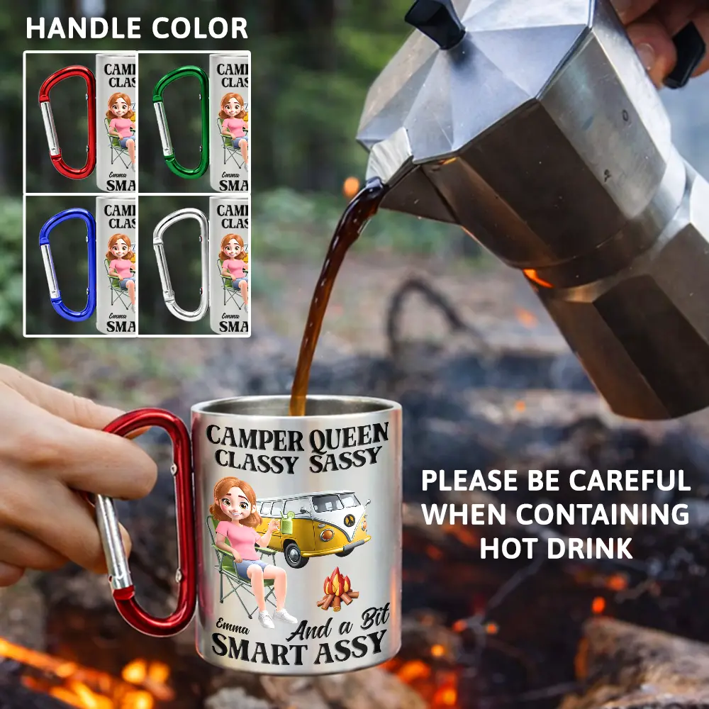 Camper Queen Classy Sassy 3D Effect - Personalized Carabiner Mug - Image 3