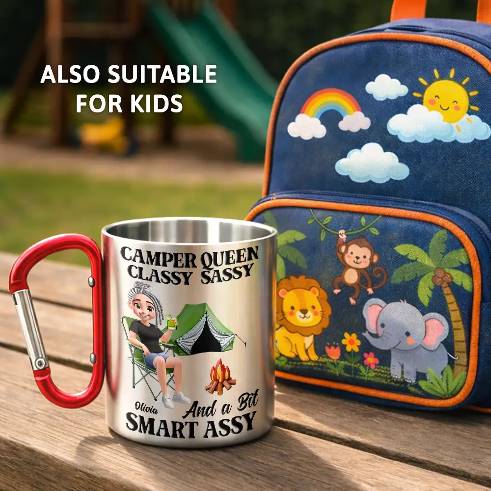 Camper Queen Classy Sassy 3D Effect - Personalized Carabiner Mug - Image 4