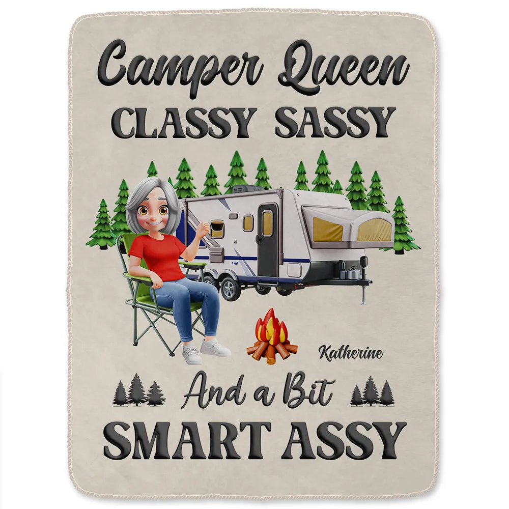 Camper Queen Classy Sassy - Personalized Fleece Blanket, Sherpa Blanket - Image 2