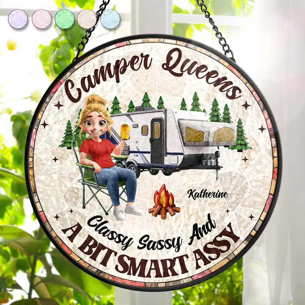 Camper Queen Classy Sassy - Personalized Stained Glass Window Hanging Suncatcher