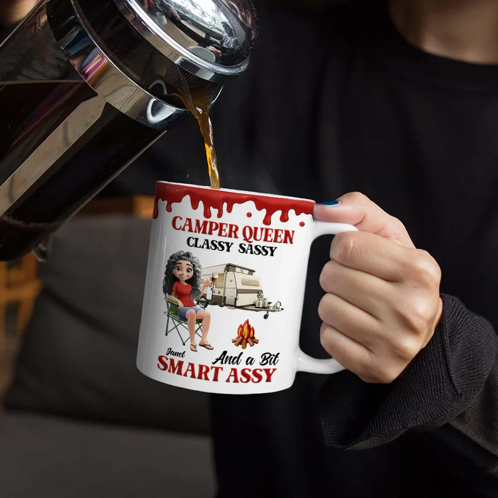 Camper Queen Classy Sassy - Personalized White Edge-to-Edge Mug - Image 4