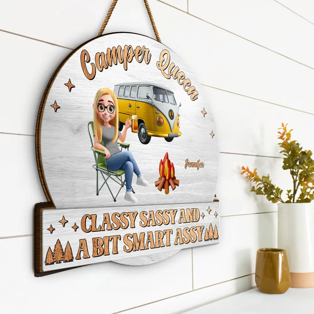 Camper Queens Classy Sassy - Personalized Custom Shaped Wood Sign - Image 2