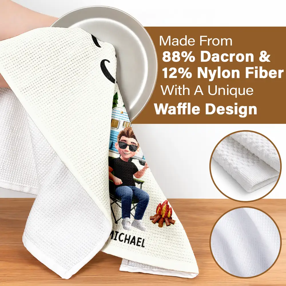 Camper Sweet Camper Camping Couple - Personalized Kitchen Towel - Image 4