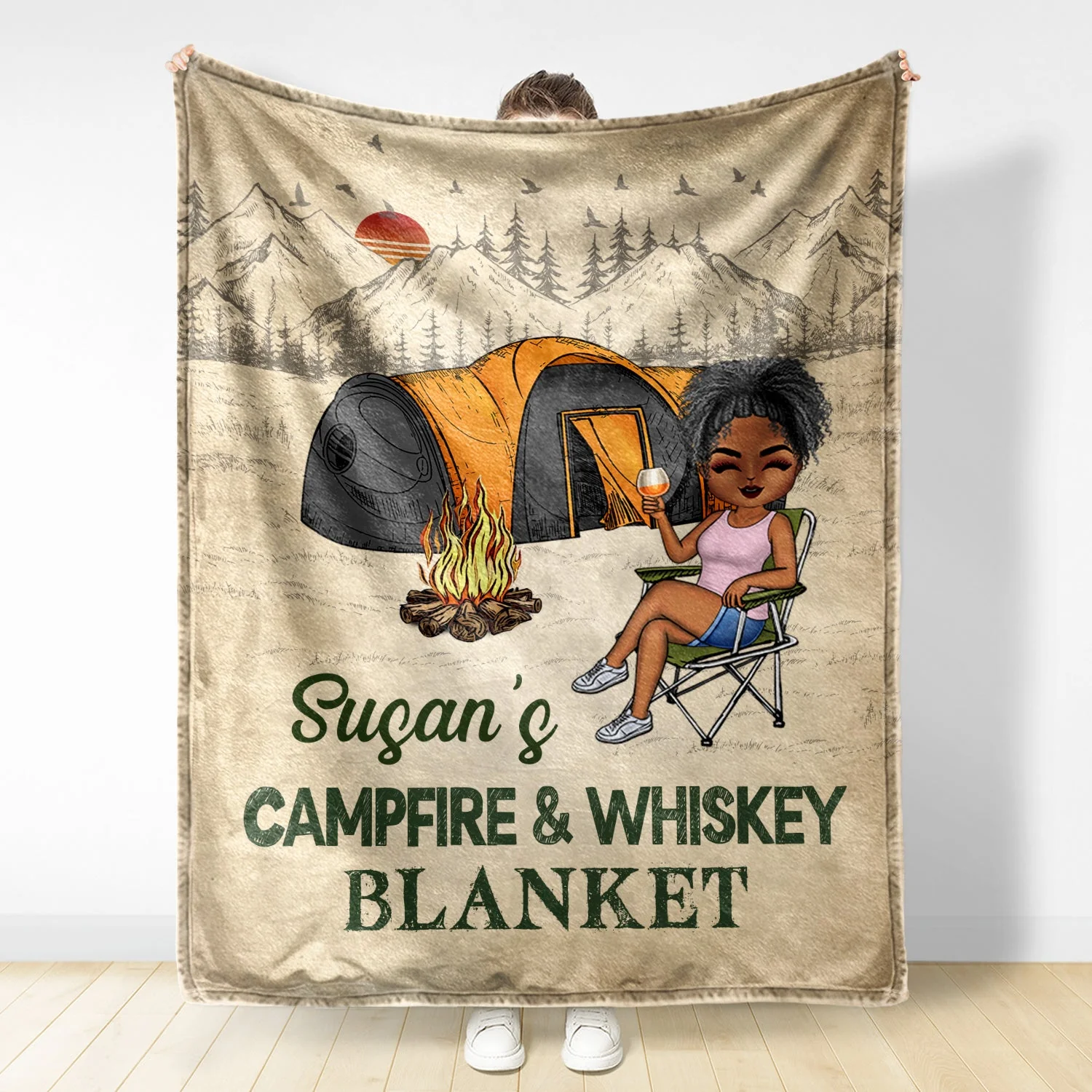 Campfire And Coffee Blanket - Gift For Camping Lovers, Campers - Personalized Fleece Blanket - Image 3