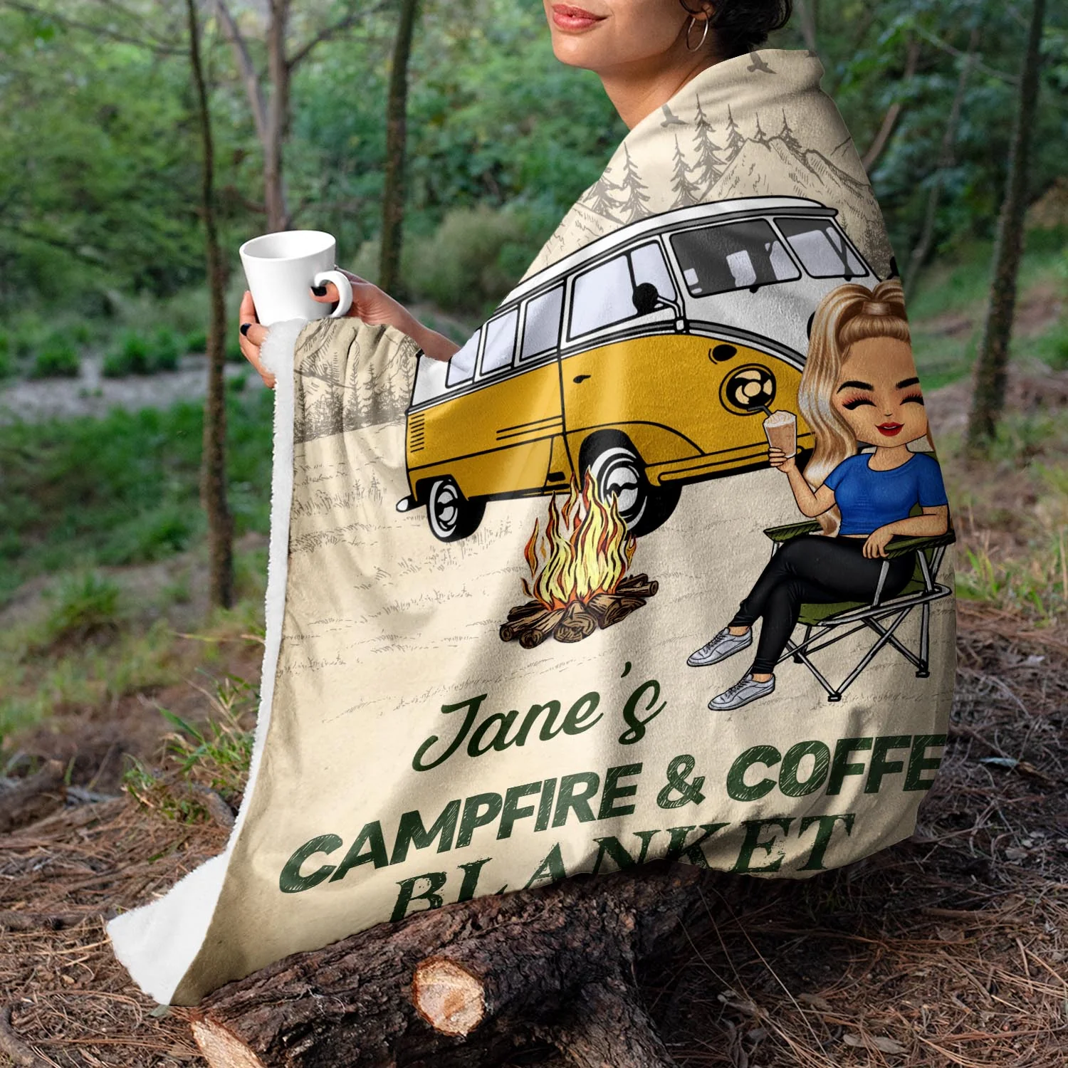 Campfire And Coffee Blanket - Gift For Camping Lovers, Campers - Personalized Fleece Blanket - Image 5