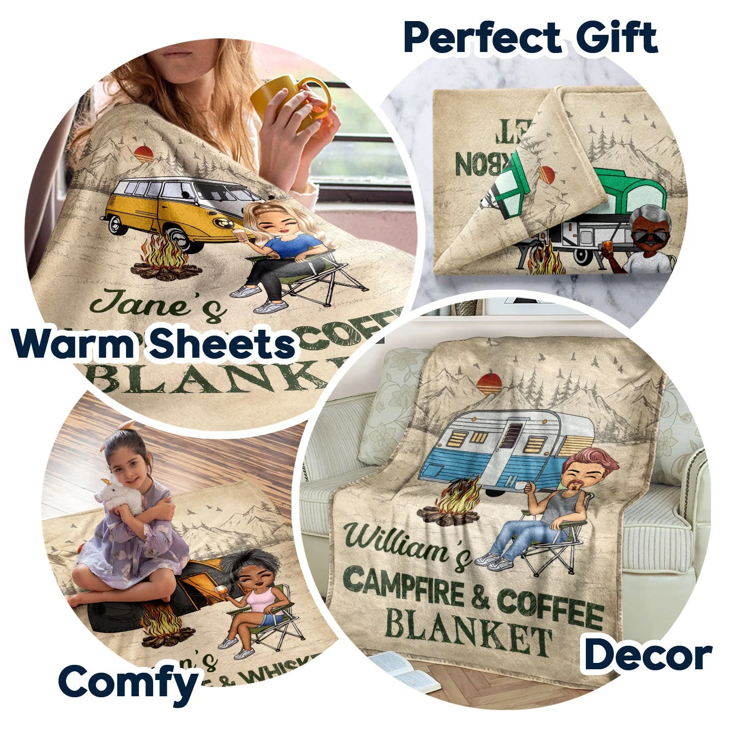 Campfire And Coffee Blanket - Gift For Camping Lovers, Campers - Personalized Fleece Blanket - Image 7