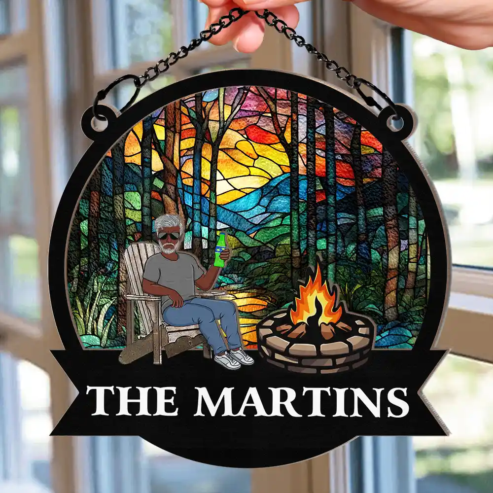 Campfire Fire Pit Grilling - Personalized Window Hanging Suncatcher Ornament - Image 2