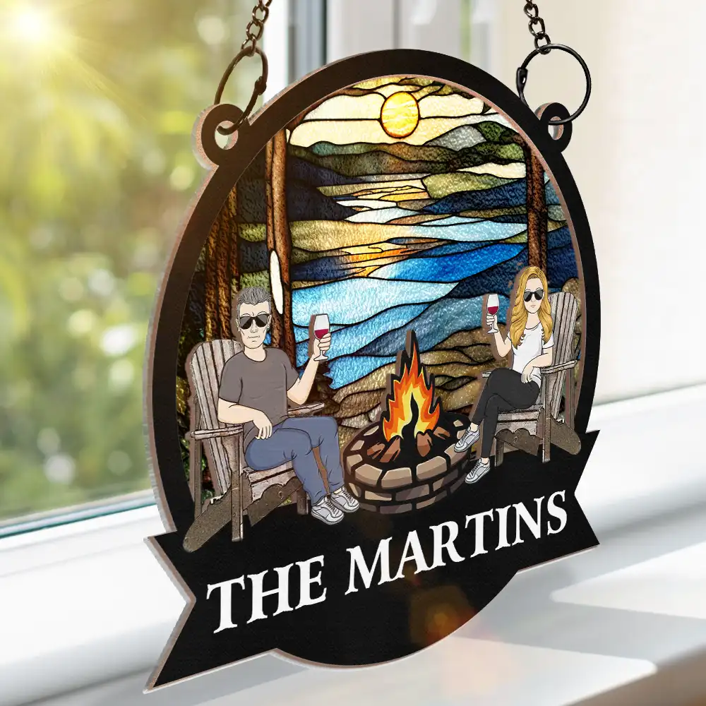 Campfire Fire Pit Grilling - Personalized Window Hanging Suncatcher Ornament - Image 3