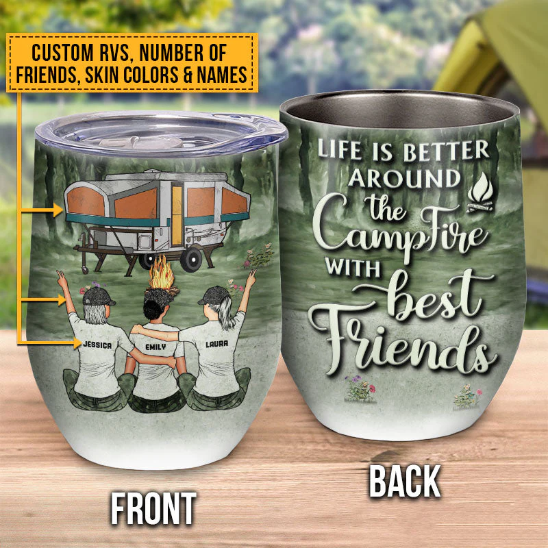 Camping Bestie Life Is Better Custom Wine Tumbler - Image 3
