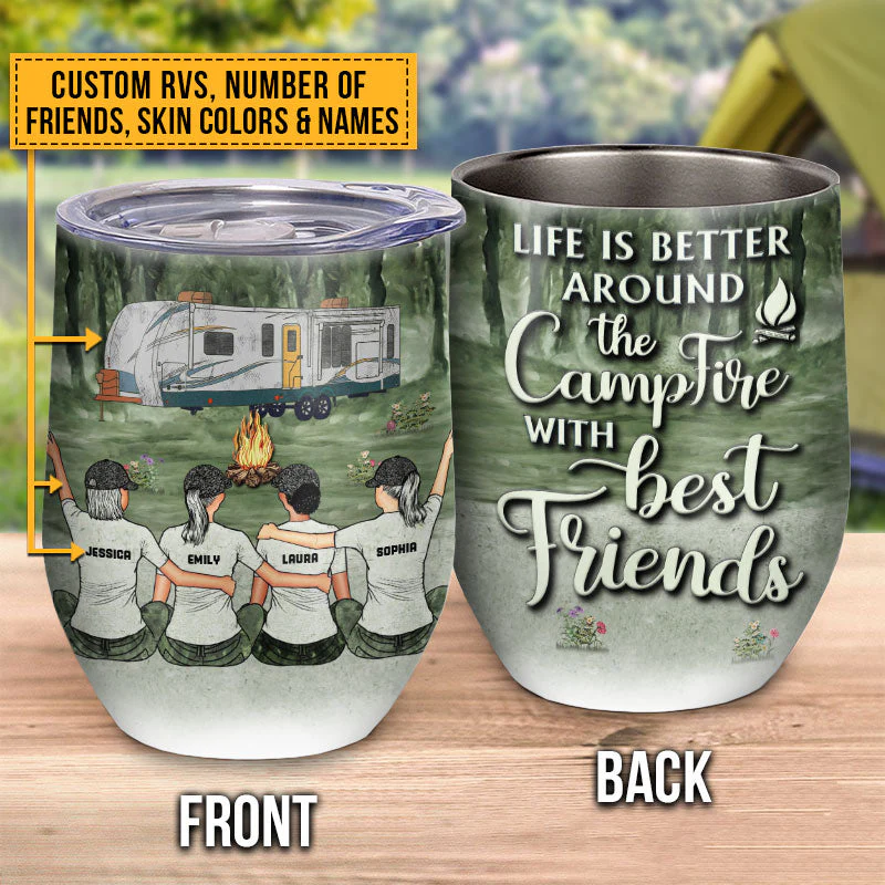 Camping Bestie Life Is Better Custom Wine Tumbler - Image 4