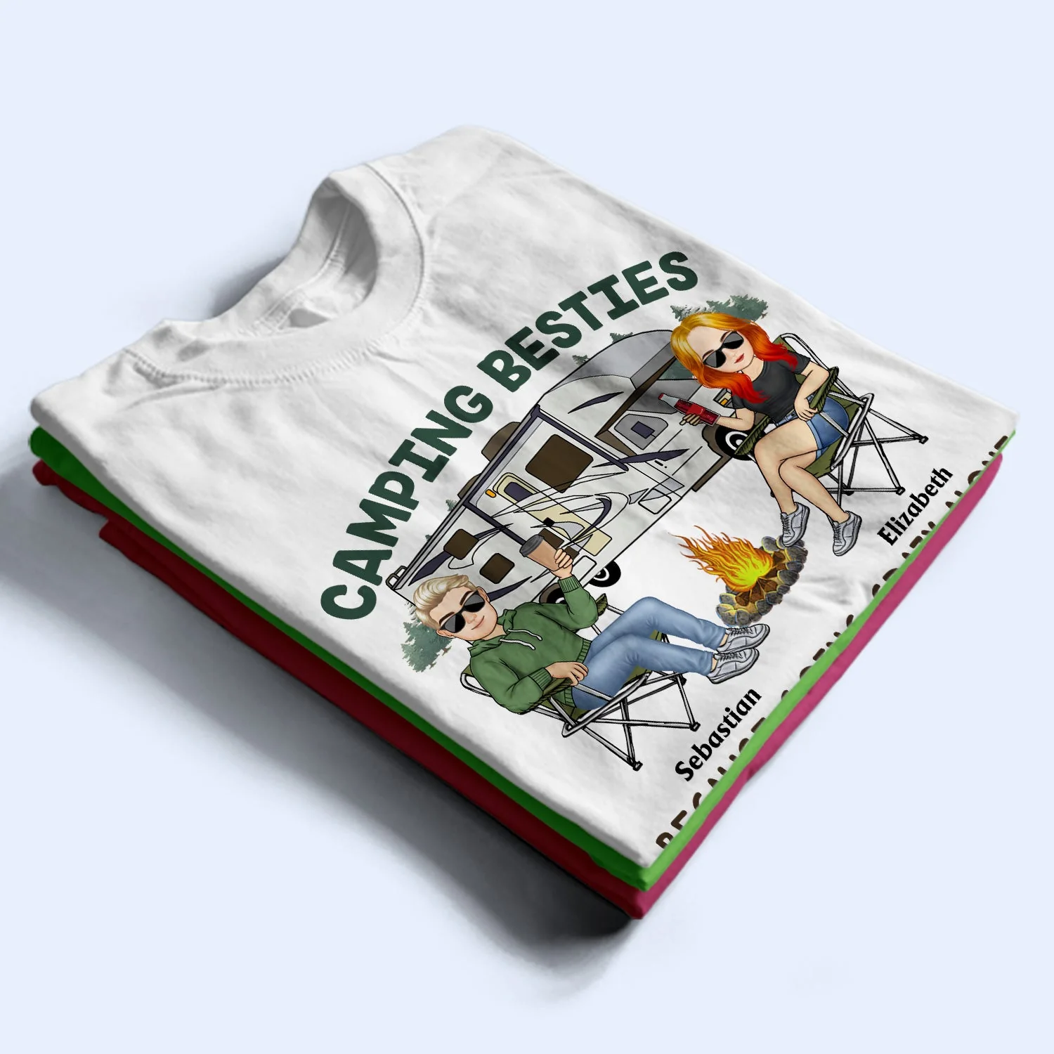 Camping Besties Traveling - Vacation, Funny Gift For Campers, Camping Friends - Personalized T Shirt - Image 2