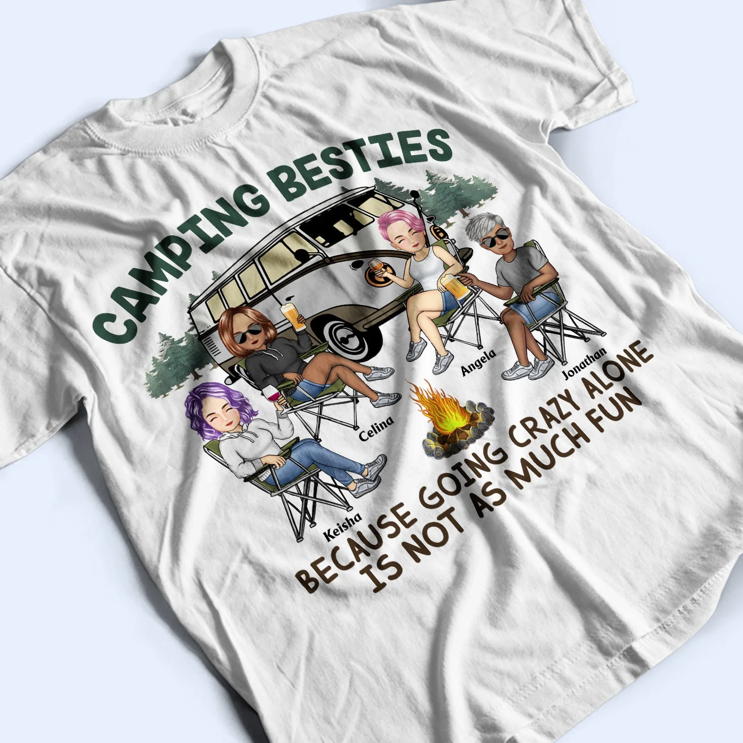 Camping Besties Traveling - Vacation, Funny Gift For Campers, Camping Friends - Personalized T Shirt - Image 3
