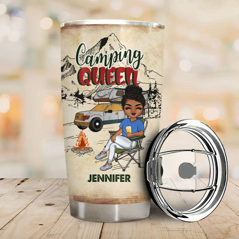 Camping Chibi Girl Classy Sassy Queen - Personalized Custom Tumbler - Image 2
