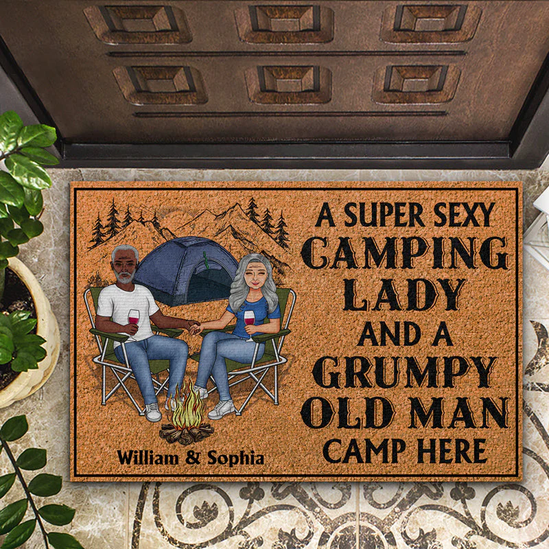 Camping Couple A Super Sexy Camping Lady And A Grumpy Old Man Camp Here - Couple Gift - Personalized Custom Doormat - Image 2