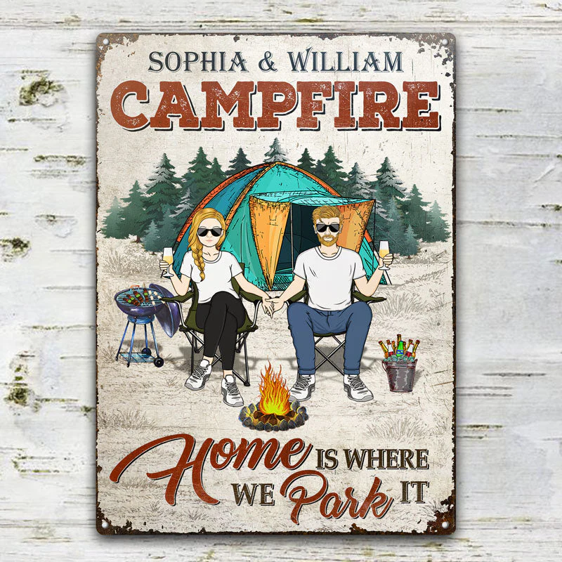 Camping Couple Home is Where You Park It - Couple Gift - Personalized Custom Classic Metal Signs - Image 2
