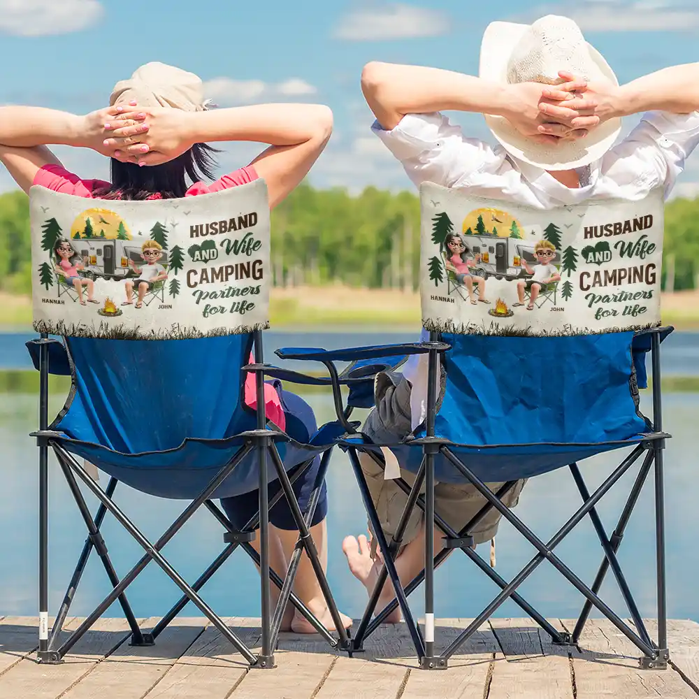 Camping Couple Husband And Wife Camping Partners For Life - Personalized Folding Chair Cover - Image 3