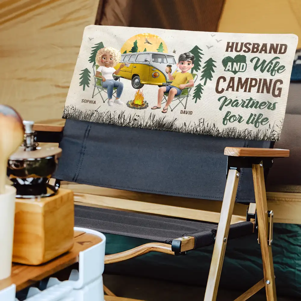Camping Couple Husband And Wife Camping Partners For Life - Personalized Folding Chair Cover - Image 4