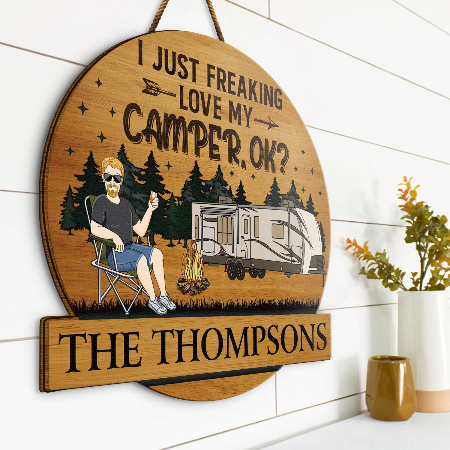 Camping Couple Husband & Wife Camping Partners For Life - Anniversary, Vacation, Funny Gift For Campers - Personalized Custom Shaped Wood Sign - Image 2