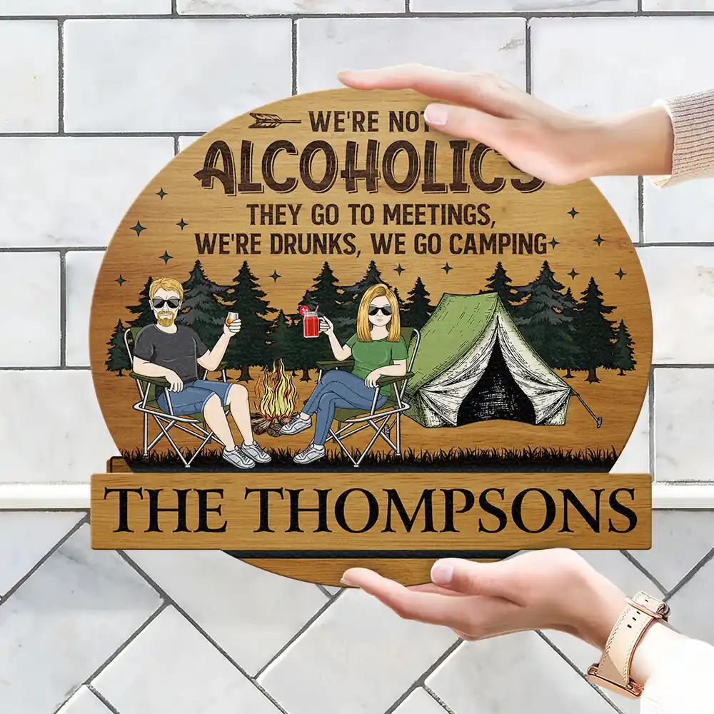 Camping Couple Husband & Wife Camping Partners For Life - Anniversary, Vacation, Funny Gift For Campers - Personalized Custom Shaped Wood Sign - Image 4