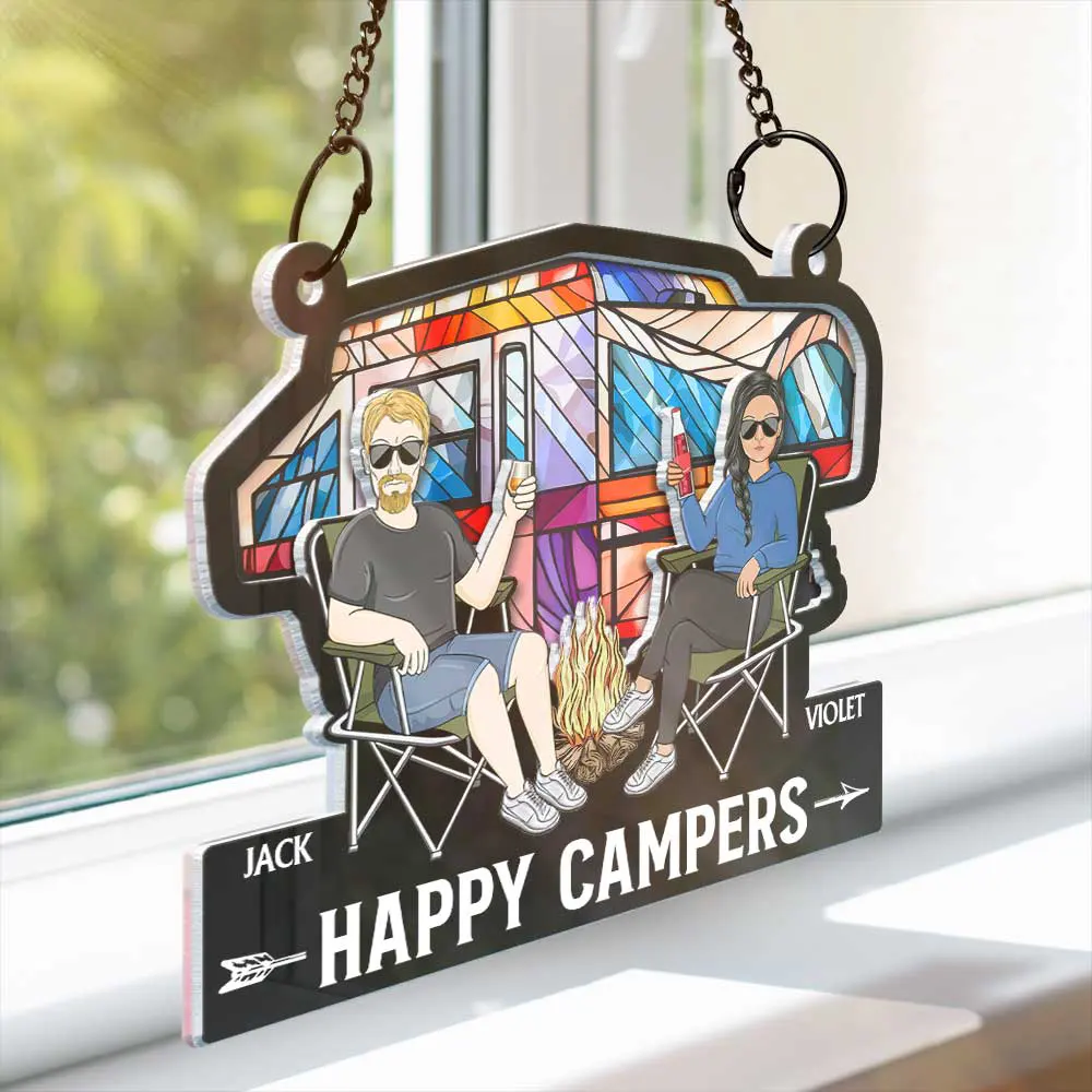 Camping Couple Husband & Wife Camping Partners For Life - Personalized Acrylic Window Hanging Suncatcher - Image 3