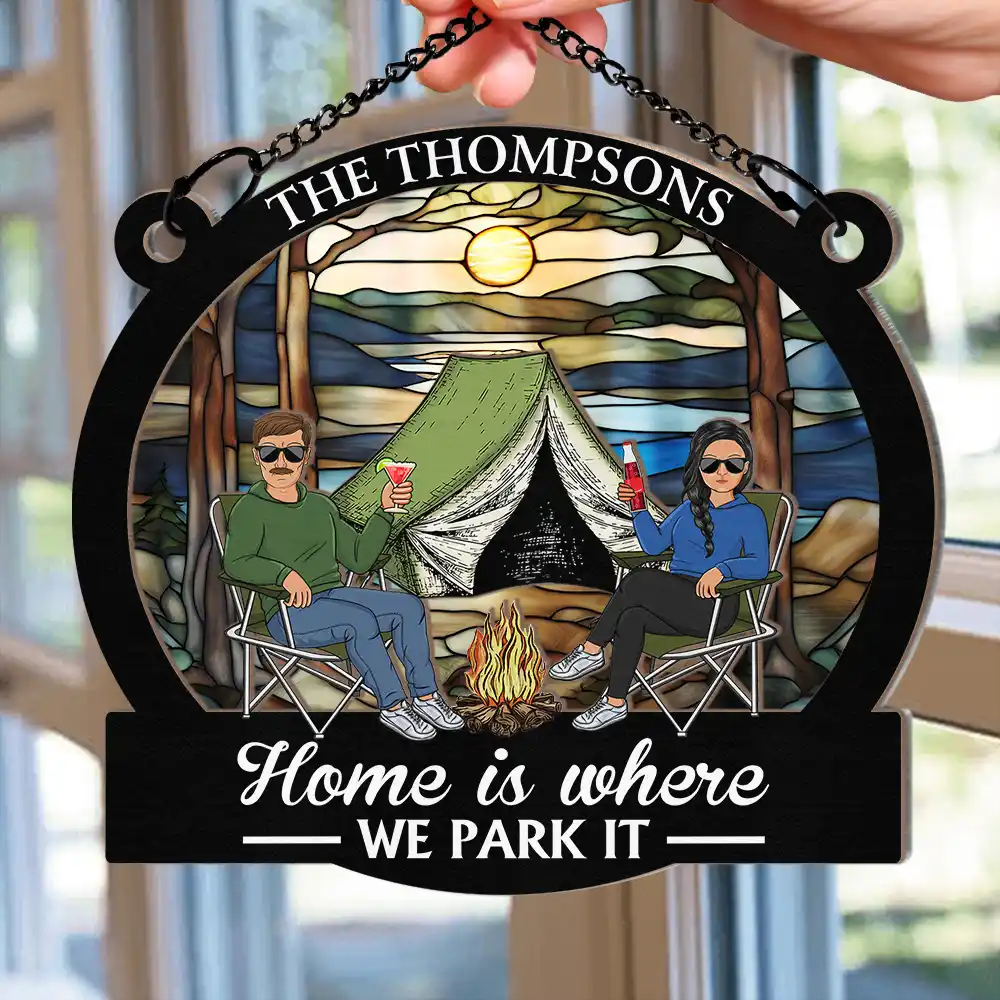 Camping Couple Husband & Wife Camping Partners For Life - Personalized Window Hanging Suncatcher Ornament - Image 2
