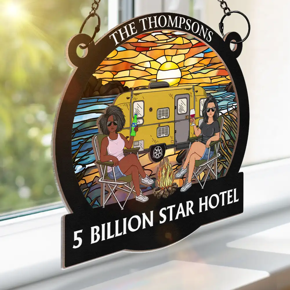 Camping Couple Husband & Wife Camping Partners For Life - Personalized Window Hanging Suncatcher Ornament - Image 3
