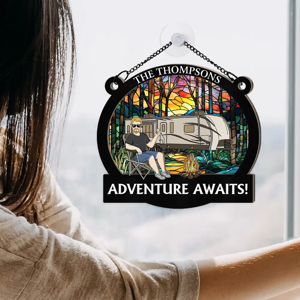 Camping Couple Husband & Wife Camping Partners For Life - Personalized Window Hanging Suncatcher Ornament - Image 4
