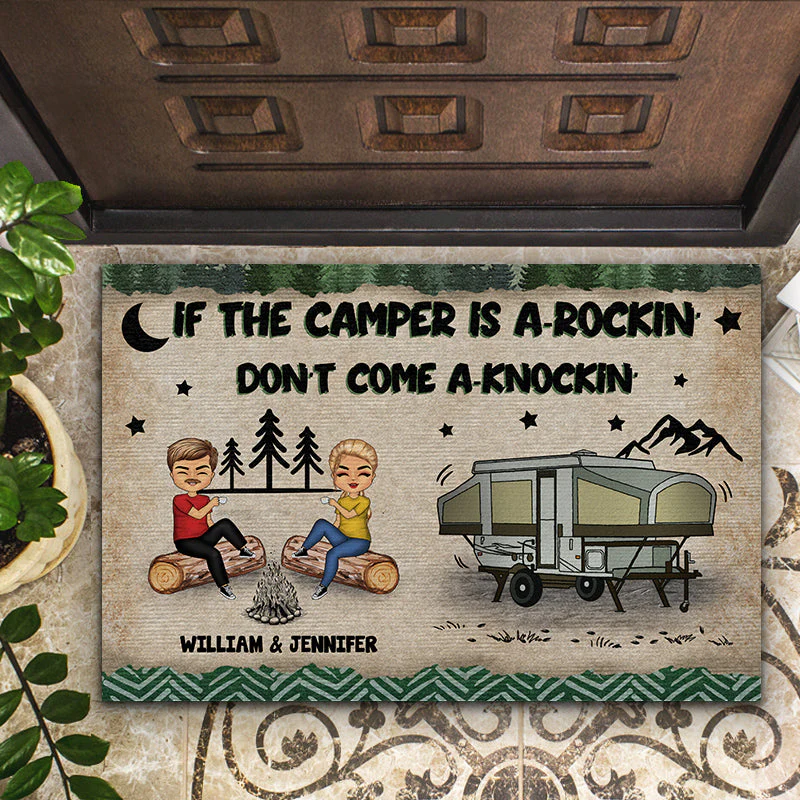 Camping Couple If The Camper Is A Rockin Don't Come Knockin - Personalized Custom Doormat - Image 2