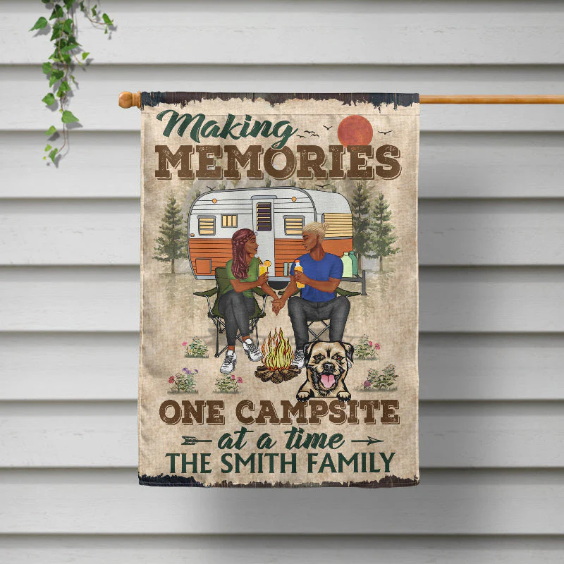 Camping Couple Making Memories One Campsite At A Time - Gift For Dog Lovers - Personalized Custom Flag - Image 2