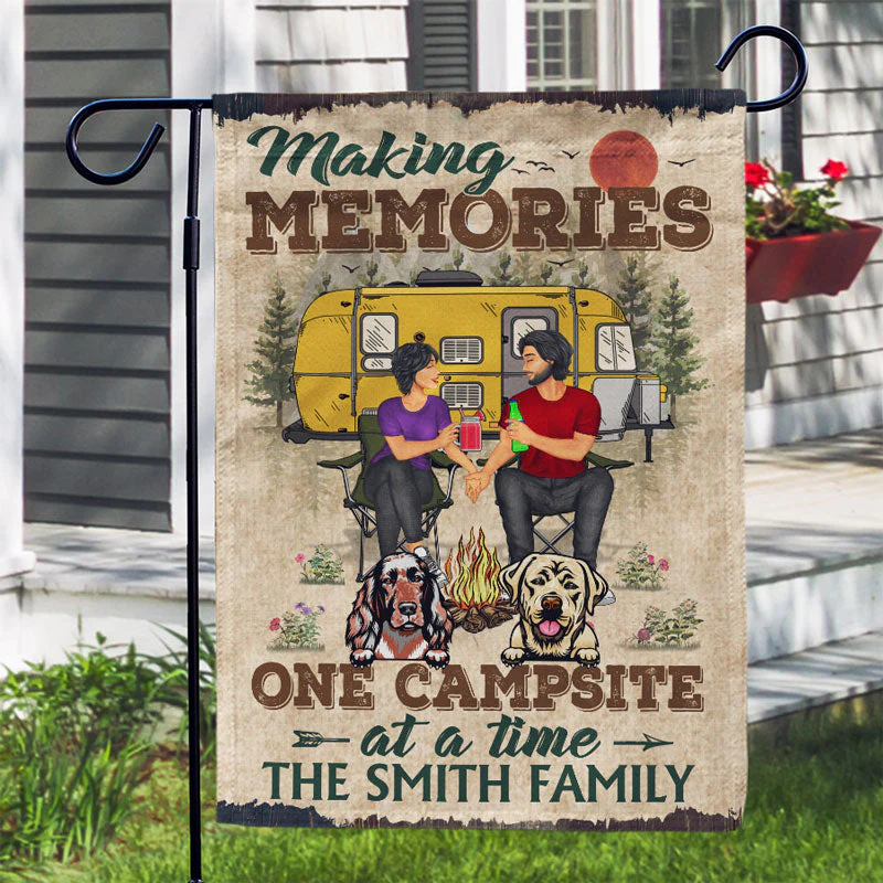 Camping Couple Making Memories One Campsite At A Time - Gift For Dog Lovers - Personalized Custom Flag - Image 3