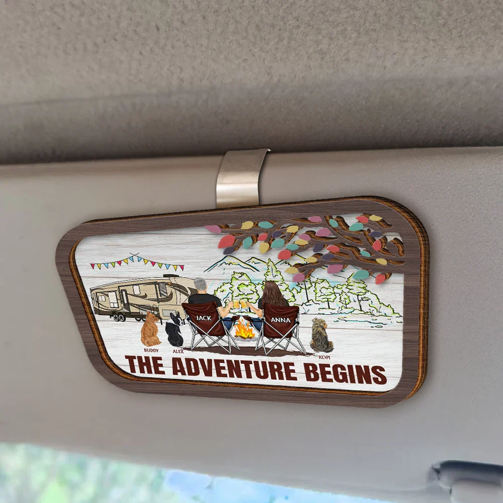 Camping Couple The Adventure Begins - Personalized Custom Shaped Car Visor Clip - Image 2