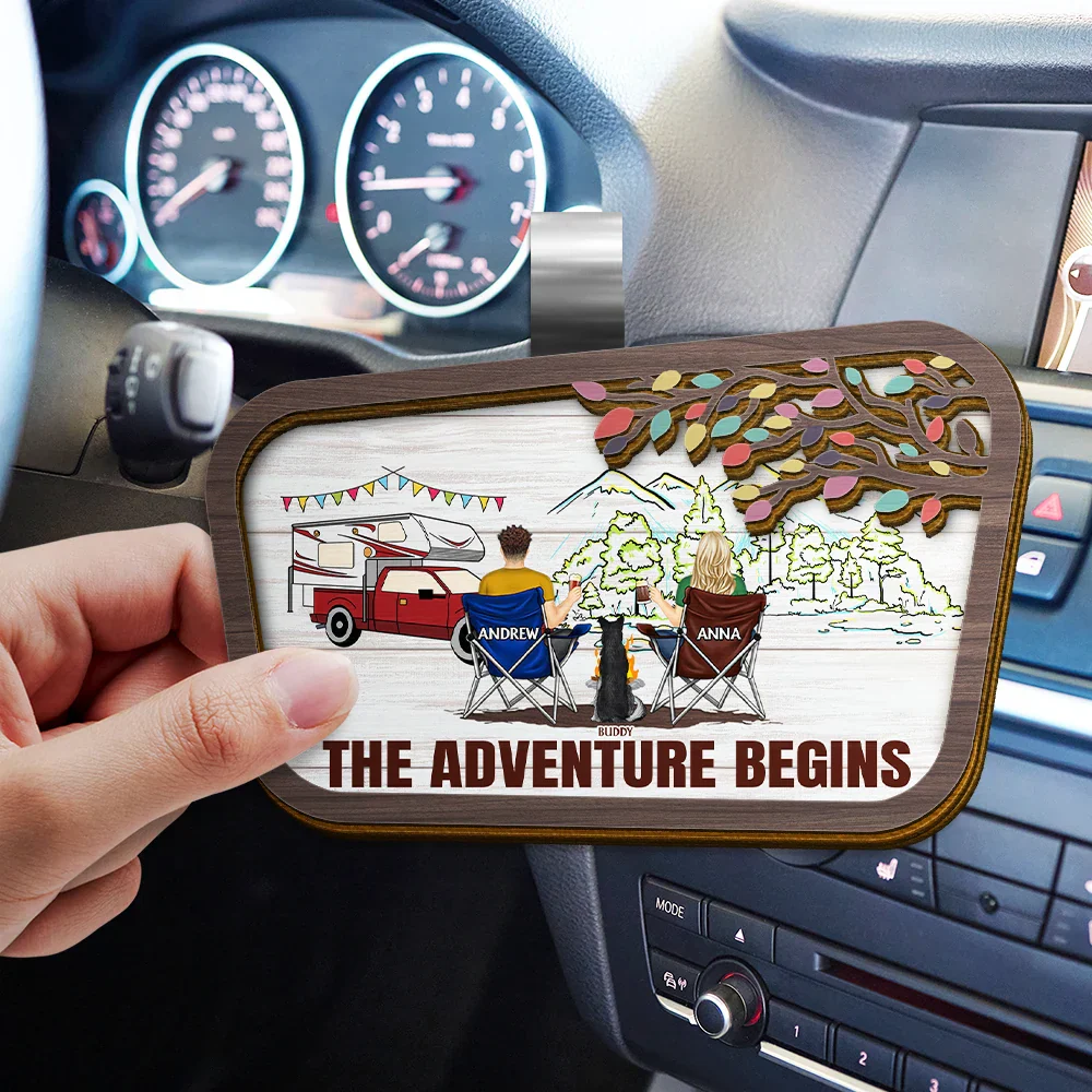 Camping Couple The Adventure Begins - Personalized Custom Shaped Car Visor Clip - Image 3