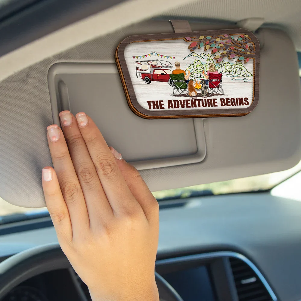 Camping Couple The Adventure Begins - Personalized Custom Shaped Car Visor Clip - Image 4