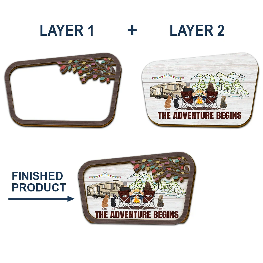 Camping Couple The Adventure Begins - Personalized Custom Shaped Car Visor Clip - Image 5