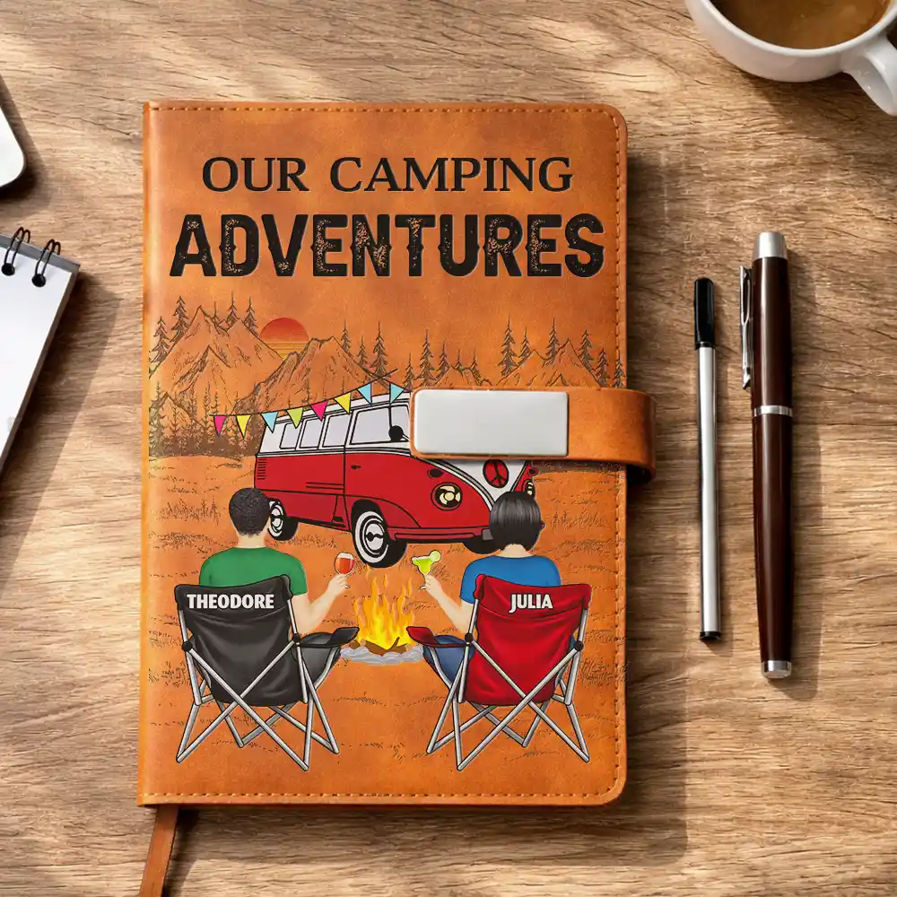 Camping Couple The Adventure Book - Personalized Leather Notebook Set - Image 4