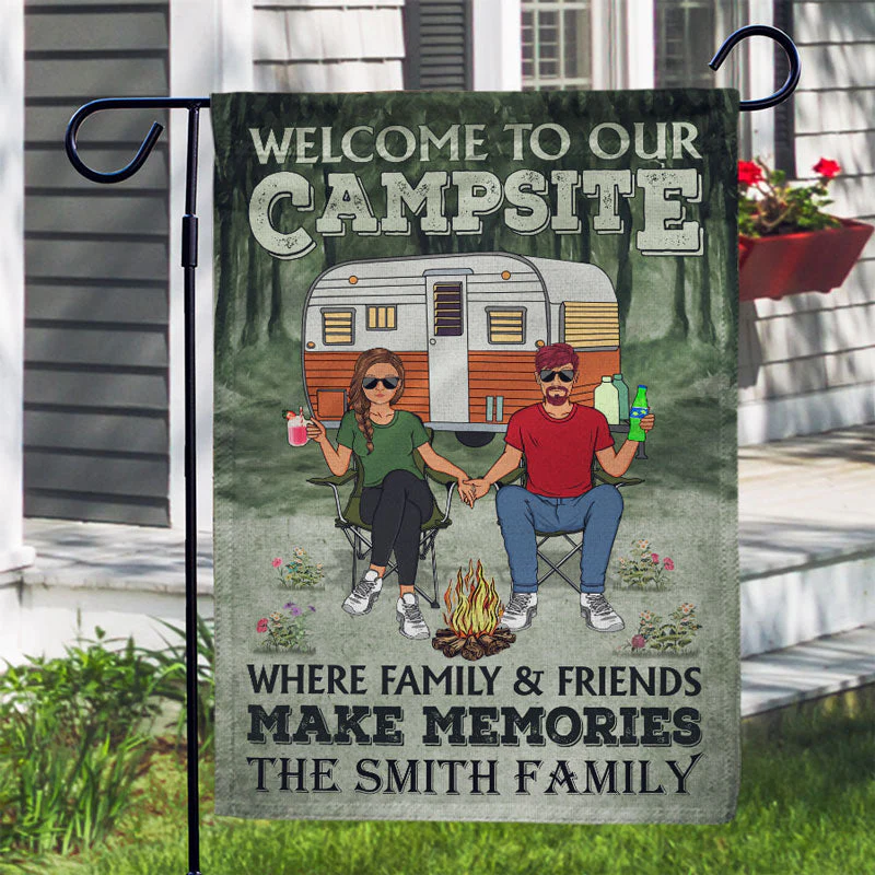 Camping Couple Welcome To Our Campsite - Gift For Couples - Personalized Custom Flag - Image 3