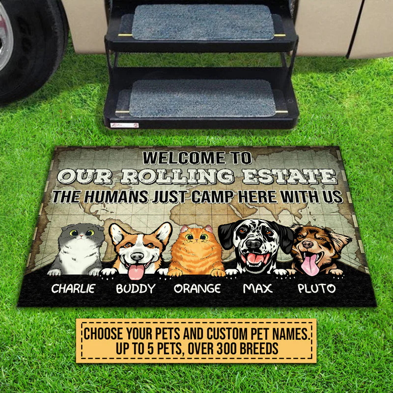 Camping Dog, Cat, Pet, Camper, RVs, Welcome Rolling Estate Custom Doormat - Image 2