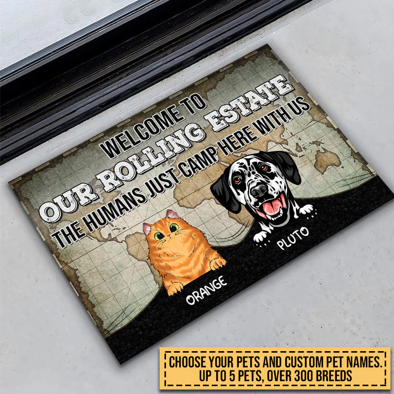 Camping Dog, Cat, Pet, Camper, RVs, Welcome Rolling Estate Custom Doormat - Image 3