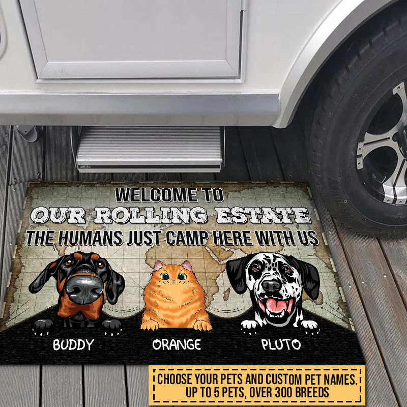 Camping Dog, Cat, Pet, Camper, RVs, Welcome Rolling Estate Custom Doormat - Image 4