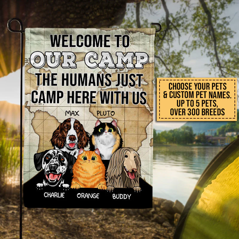 Camping Dog, Cat, Pet, Camper, Welcome To Our Camp Custom Flag - Image 2